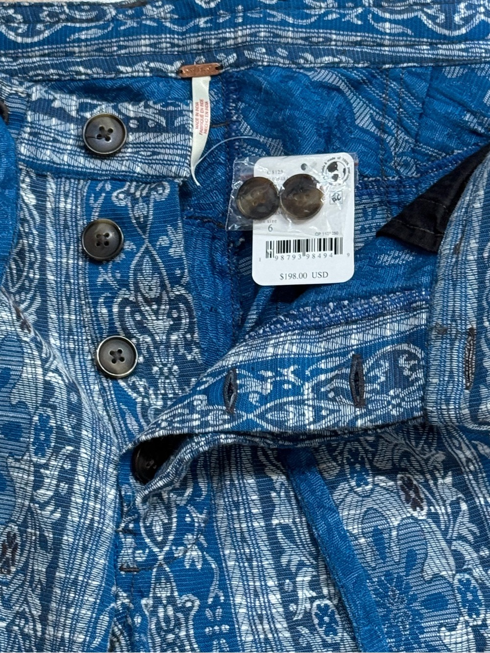 Free People Sz 6 Pants Dahlia Wide-Leg Blue jacquard Boho Hippie Retro Mod Fall - Picture 5 of 11